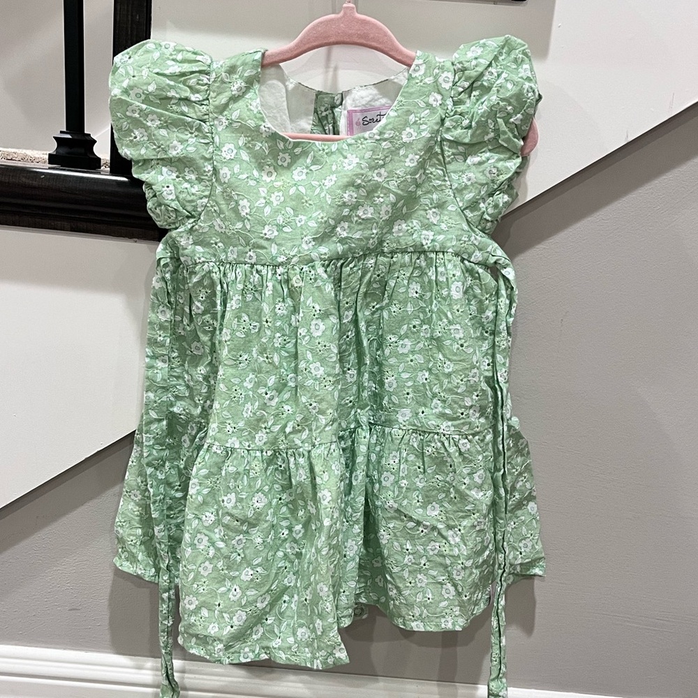 SweetHoney Green Floral Baby Dress